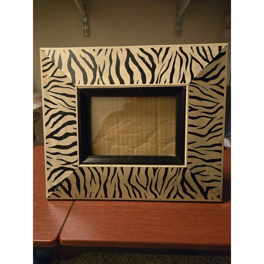 Zebra Print Picture Frame Black Cream Safari Animal Pattern Tabletop 4x6 Photo